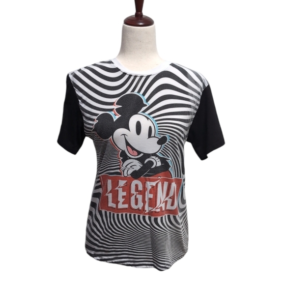 Disney Shirt Mickey Mouse Legend T-shirt Black and White Zebra Stripe XS/S - Picture 2 of 12